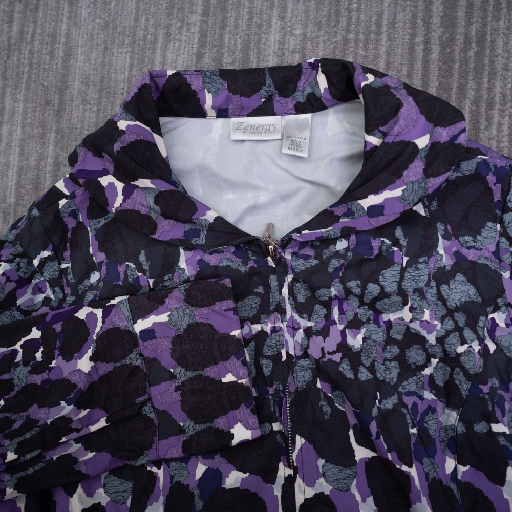 Zenergy by Chicos Purple Abstract Animal Print Full Zip Jacket Women Size 2 L